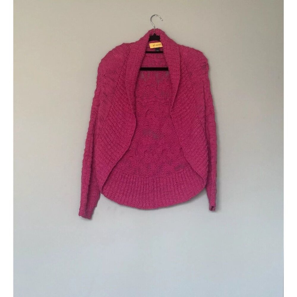 St. John Womens Pink Sweater Open Front Wool Blend Cardigan Shrug Size S